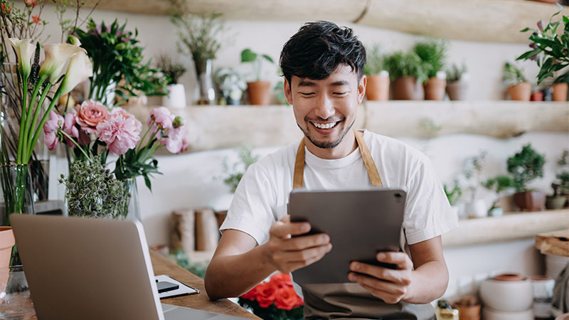 man using tablet